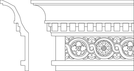 Sketch vector illustration silhouette drawing architectural engineering design cornices and moldings for facades vintage classic ethnic