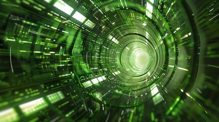 Abstract tunnel background featuring green influence, technological evolution, and innovation