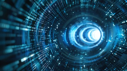 Obraz premium Abstract tunnel background illustrating the reality of transformation through networks and algorithm integration