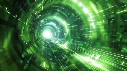 Fototapeta premium Abstract tunnel background showcasing green influence, futuristic technology, and tunnel light effects