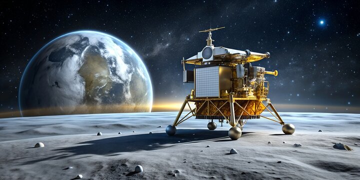 An artistic representation of the Indian Chandrayaan 3 lunar mission The Pragyan lunar rover and Vikram lander are both on the m