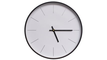 Minimalist White face and Black frame Wall Clock on White background - Perfect for Time Management and Scheduling Concepts - 17.15, 5.15