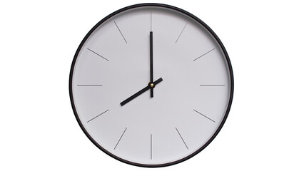 Minimalist White face and Black frame Wall Clock on White background - Perfect for Time Management and Scheduling Concepts - 8.00, 20.00