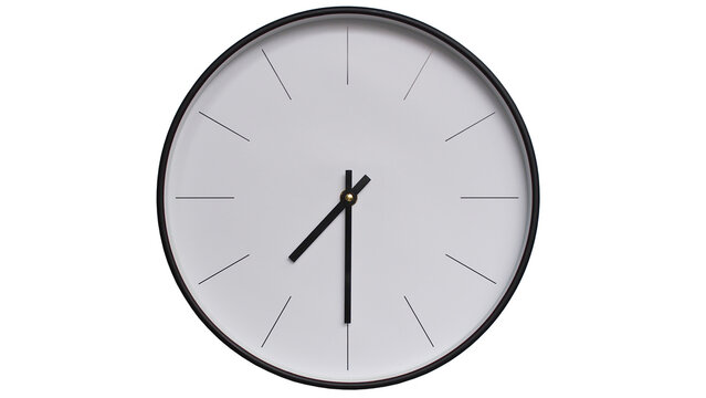 Minimalist White face and Black frame Wall Clock on White background - Perfect for Time Management and Scheduling Concepts - 7.30, 19.30