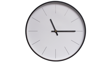 Minimalist White face and Black frame Wall Clock on White background - Perfect for Time Management and Scheduling Concepts - 11.15, 23.15