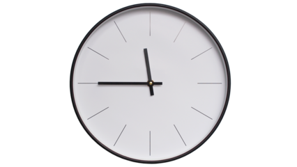 Minimalist White face and Black frame Wall Clock on White background - Perfect for Time Management and Scheduling Concepts - 11.45, 23.45