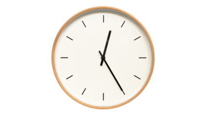 Isolated on white background Minimalist style wooden wall clock, showing time at  00.25/12.25 - Perfect for Time Management and Scheduling Concepts