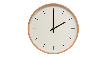 Isolated on white background Minimalist style wooden wall clock, showing time at  02.00 or 14.00 - Perfect for Time Management and Scheduling Concepts