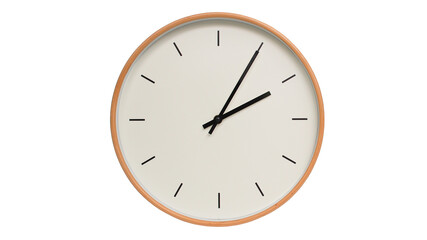 Isolated on white background Minimalist style wooden wall clock, showing time at  2.05 or 14.05 - Perfect for Time Management and Scheduling Concepts