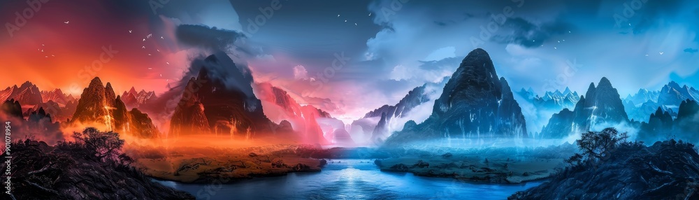 Wall mural A beautiful landscape with mountains and a river