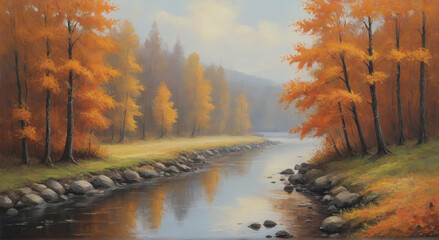 Obraz premium autumn landscape with fog