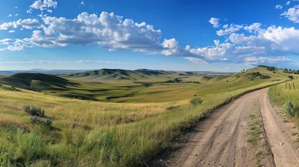 Scenic Dirt Road Winding Through Rolling Hills