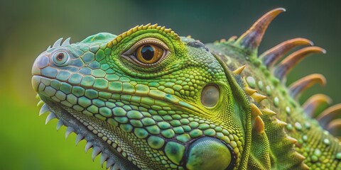 Fototapeta premium Reptilian close-up of green iguana's head