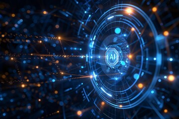 AI Interface with Futuristic Holographic Elements Representing Advanced Technology