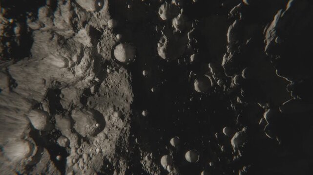 Realistic Animation of Shadows Moving over Moon. Camera rotating Over the Moon Landscape. Cinematic Close-up View of Moon Surface with Craters. Animation made with NASA imagery. Loop video