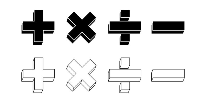 multiplication plus minus division mathematical symbol set