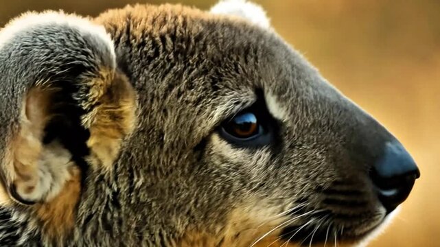 close-up of a very cute nasua with its face turned to the side of the footage