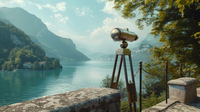 Immersive Augmented Reality Experience Discovering History Through Digital Binoculars at a Majestic Overlook - Powered by Adobe