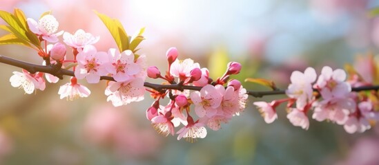 Fototapeta premium Delicate Pink Blossoms on a Branch in Spring