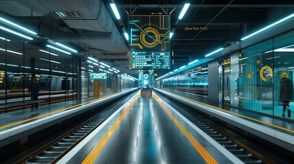 Fototapeta premium Virtual Reality Journey A Futuristic Train Station with AR Navigation System