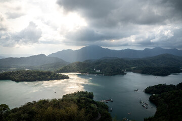 View of Sun-Moon lake in Taiwan on a cloudy day