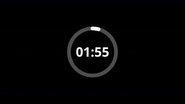 Rounded circle animation of two minutes countdown on transparent background with alpha channel, 2 minutes timer countdown animation, 2 minutes countdown