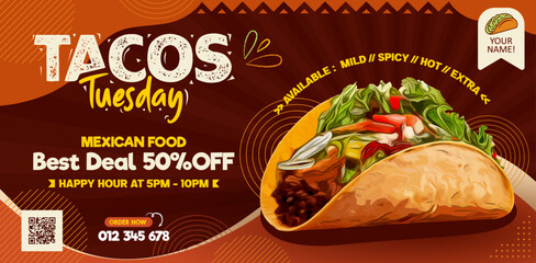Mexican food Tacos tuesday banner design template