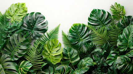 Lush green leaves create a vibrant tropical backdrop, perfect for nature-themed projects or botanical illustrations.