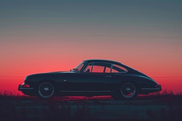Silhouette of a vintage car at dusk, showcasing timeless elegance