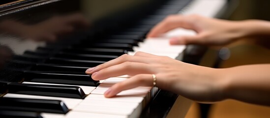 Close-Up of Hands Playing Piano Keys