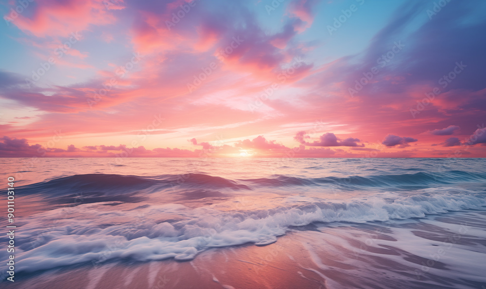 Wall mural sky over calm sea. blue sea and sunny sky on horizon over calm water