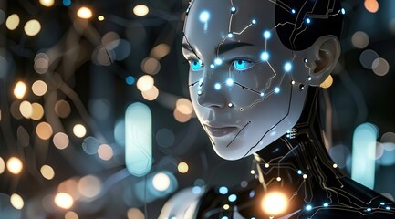 Cybernetic Woman with Glowing Lights
