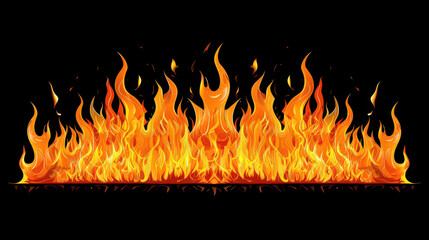 Bright and dynamic fire flames dance against a  black background, creating a captivating and intense visual.