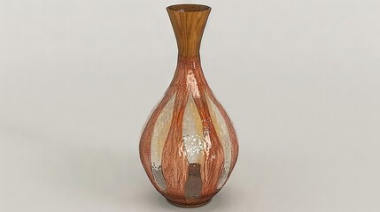   Brown and white vases sit on white tables