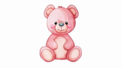 Obraz premium Charming watercolor bear doll against a white backdrop, perfect for childrens decor or whimsical art lovers.