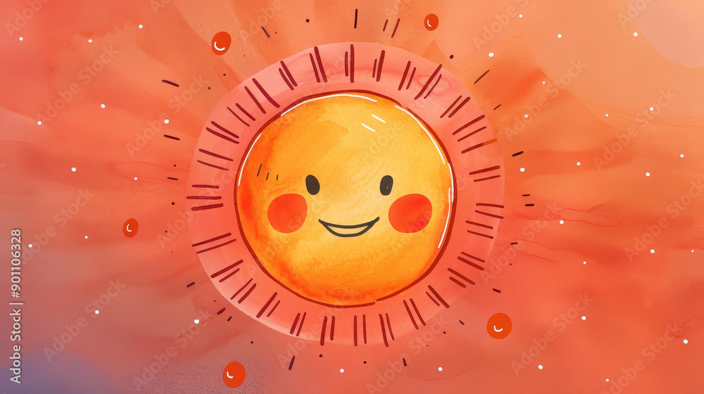 Canvas Prints Bright and cheerful sun illustration in soft watercolor, perfect for childrens decor and joyful designs. A happy sun for all ages