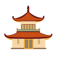 Ancient chinese house building vector image, asian traditional building facade clip art, flat design illustration, china pavilion architecture 