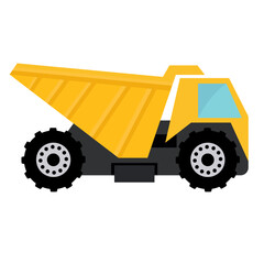 Yellow construction dump truck vector illustration, mining dumper truck clip art image, dump truck flat icon design