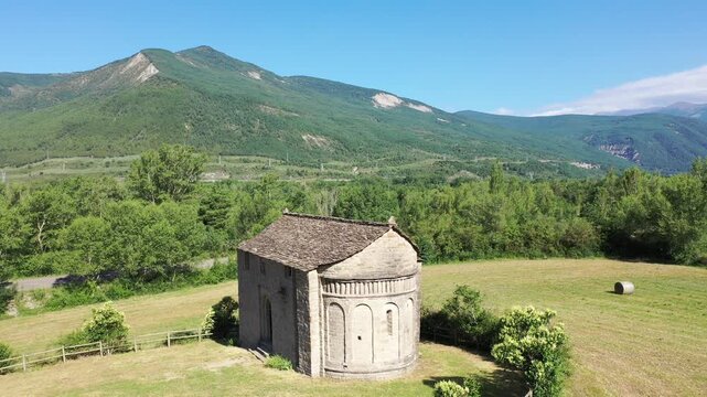 Church of San Juan de Busa in Serrablo Region. High quality 4k footage
