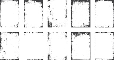 Overlay old frame and border effect torn and crumpled grunge pattern for poster or vinyl album cover. Vector of rough, dirty, grainy design, poster frame, cover.