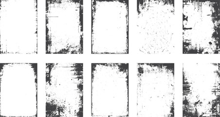 Overlay old frame and border effect torn and crumpled grunge pattern for poster or vinyl album cover. Vector of rough, dirty, grainy design, poster frame, cover.