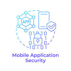 Mobile application security blue gradient concept icon. It change management, integration. Round shape line illustration. Abstract idea. Graphic design. Easy to use in infographic, presentation