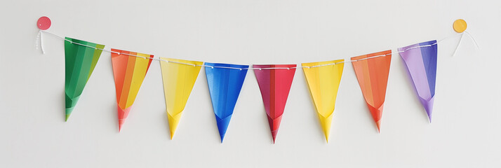 Rainbow colorful pennant banner party decoration hanging festive garland triangle bunting decor for celebration wedding birthday event cheerful vibrant fun accent