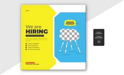 We are hiring social media post square web banner design template for job vacancy