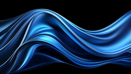 Abstract Blue Wavy Fluid Design on Black Background