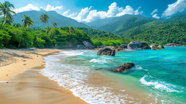 Parque Nacional Natural Tayrona (Colombia): Featuring pristine beaches, lush jungles, and ancient ruins, this park offers a diverse and picturesque landscape