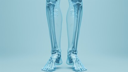 Futuristic X-Ray Visualization of Human Lower Legs with Tibia and Fibula Bones in Soft Blue Tint for Digital Health Apps