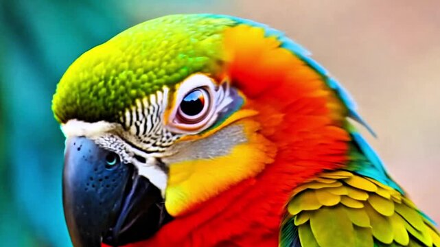 Close-up of a parrot with its beautifully colored feathers, stunning footage