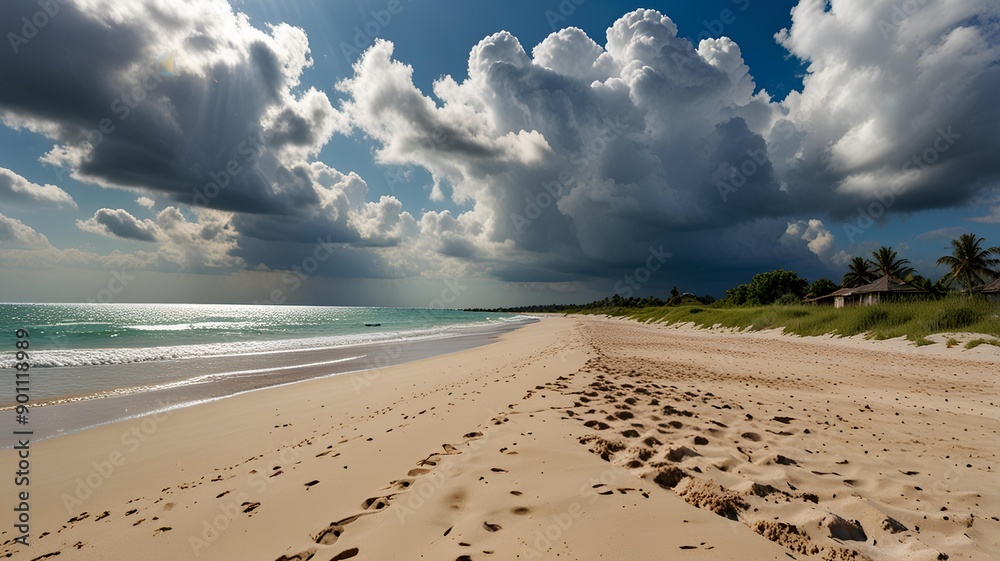 Wall mural travel destination, view on sandy beach.