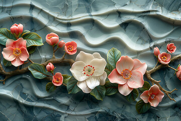 Art oil painting. Picture 3d Background, texture. Flowers on canvas.